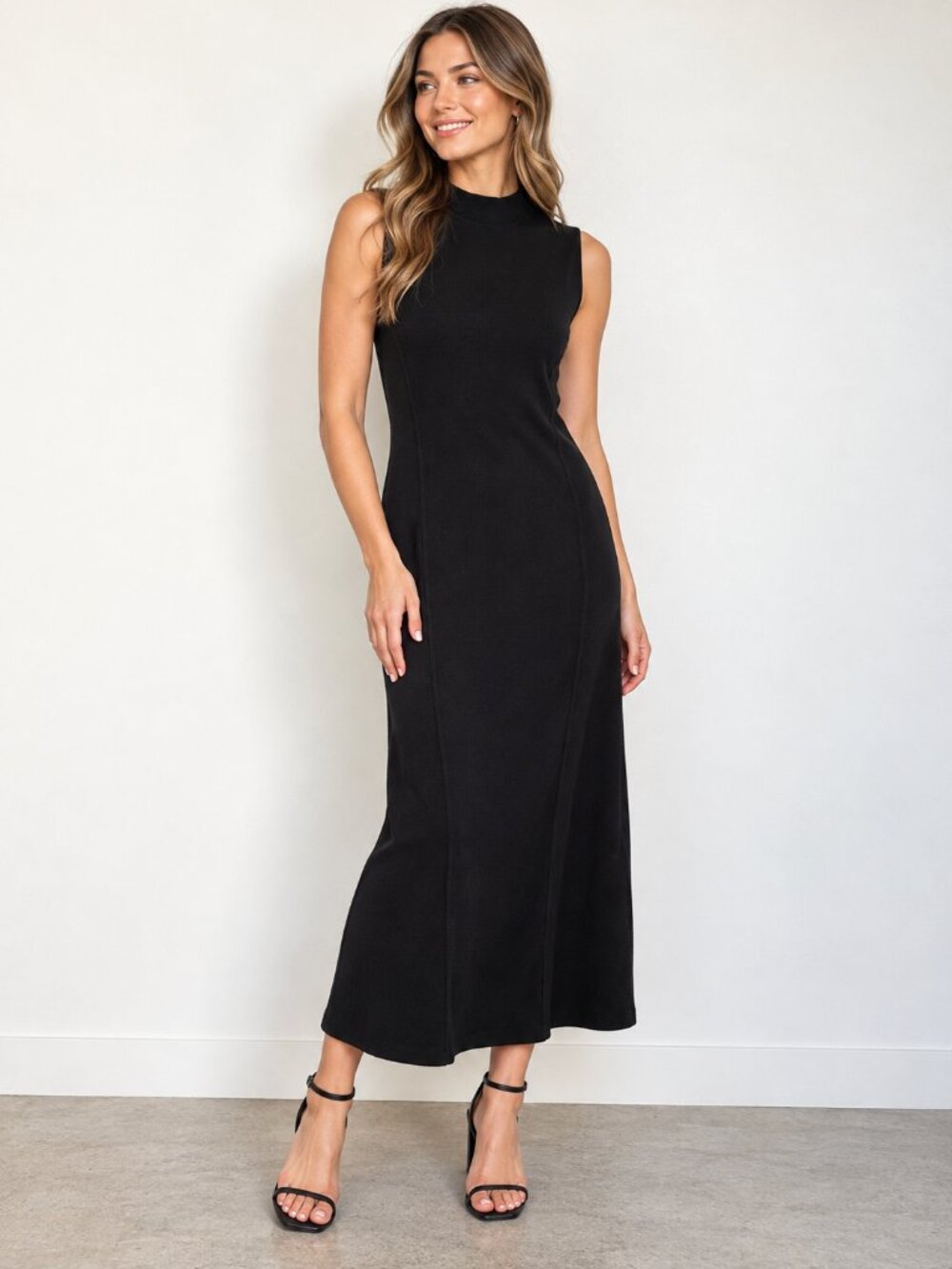 LOFT Versa Black Sleeveless Mock Neck Midi Sweater Dress Size S